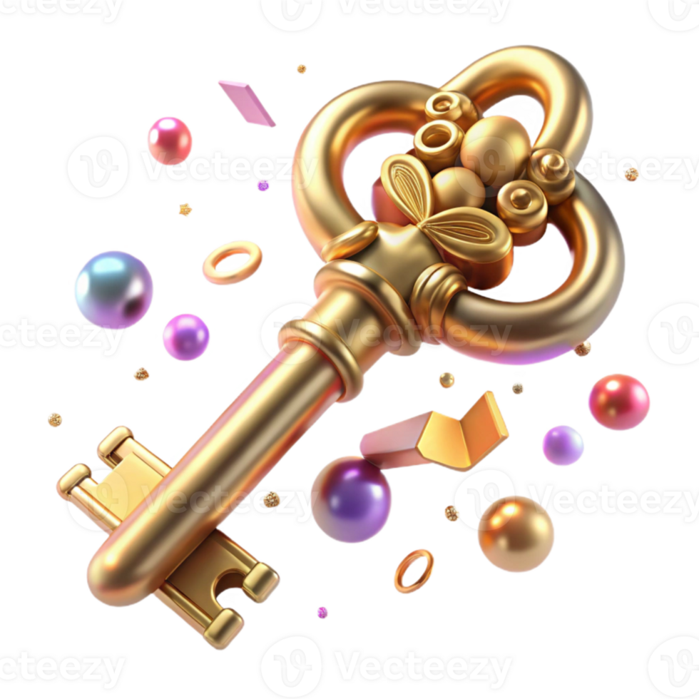 beautiful abstract Ornate Brass Key Isolated Element high quality png