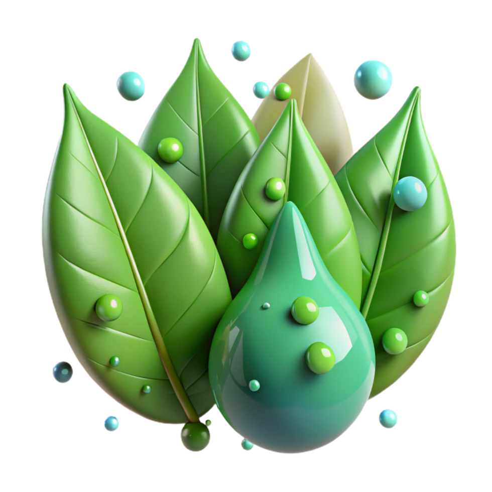 beautiful modern Green Leaves with Rain Drops Macro View Isolated high quality png
