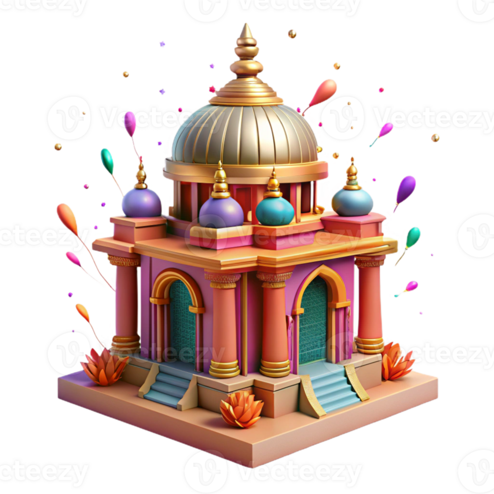 elegant modern Indian Temple Isolated with Colorful Decorations genuine png