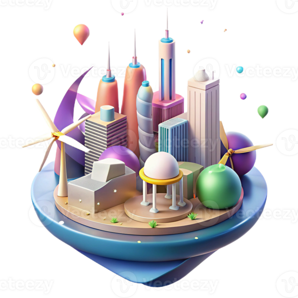 magnificent abstract Renewable Energy Future Vision Concept Illustration Cutout with Futuristic Cityscape png