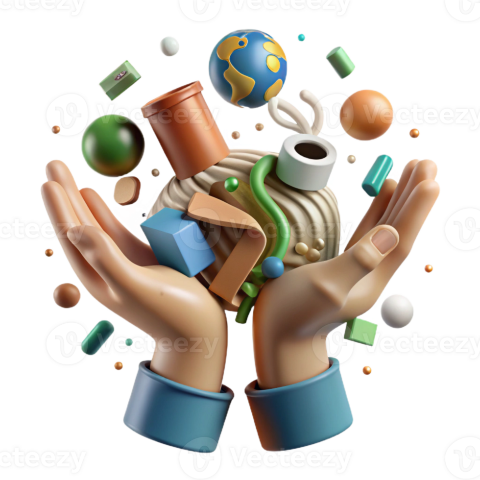 vibrant abstract Hands Holding Recycled Materials Transparent Background genuine png