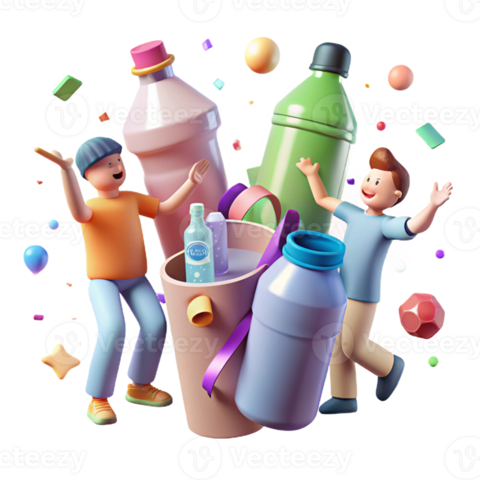 elegant rustic Group Recycling Plastic Bottles Bright Lighting Isolated detailed png