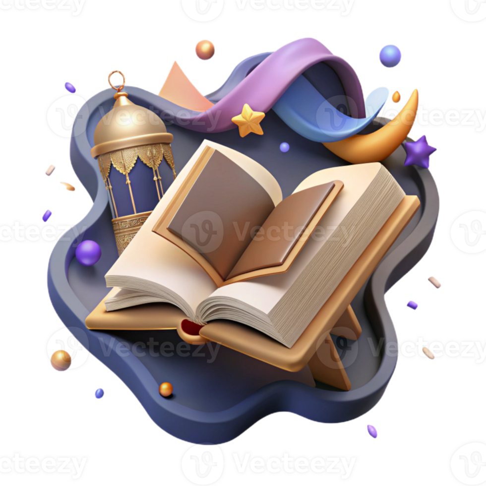 impressive modern Ramadan Kareem Quran Holy Book Open Pages Isolated detailed png