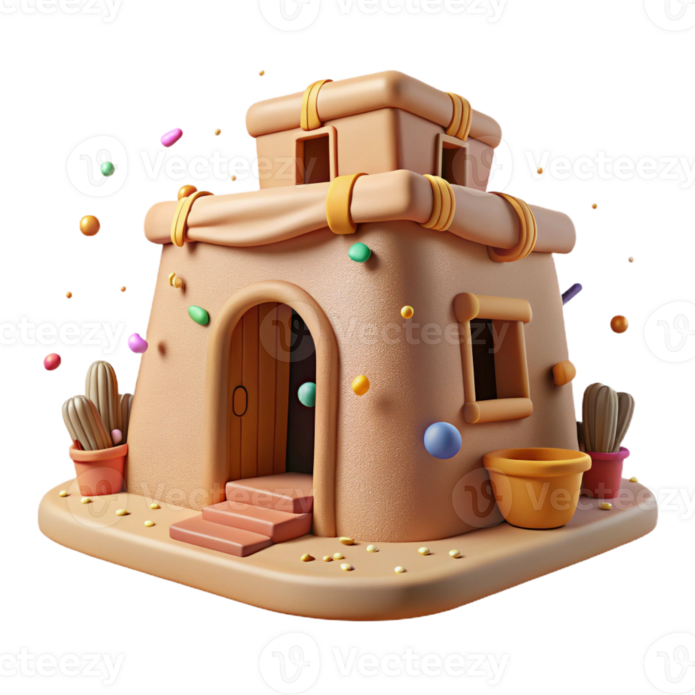 magnificent creative Mud Brick House with Earthy Tones Transparent Background high resolution png
