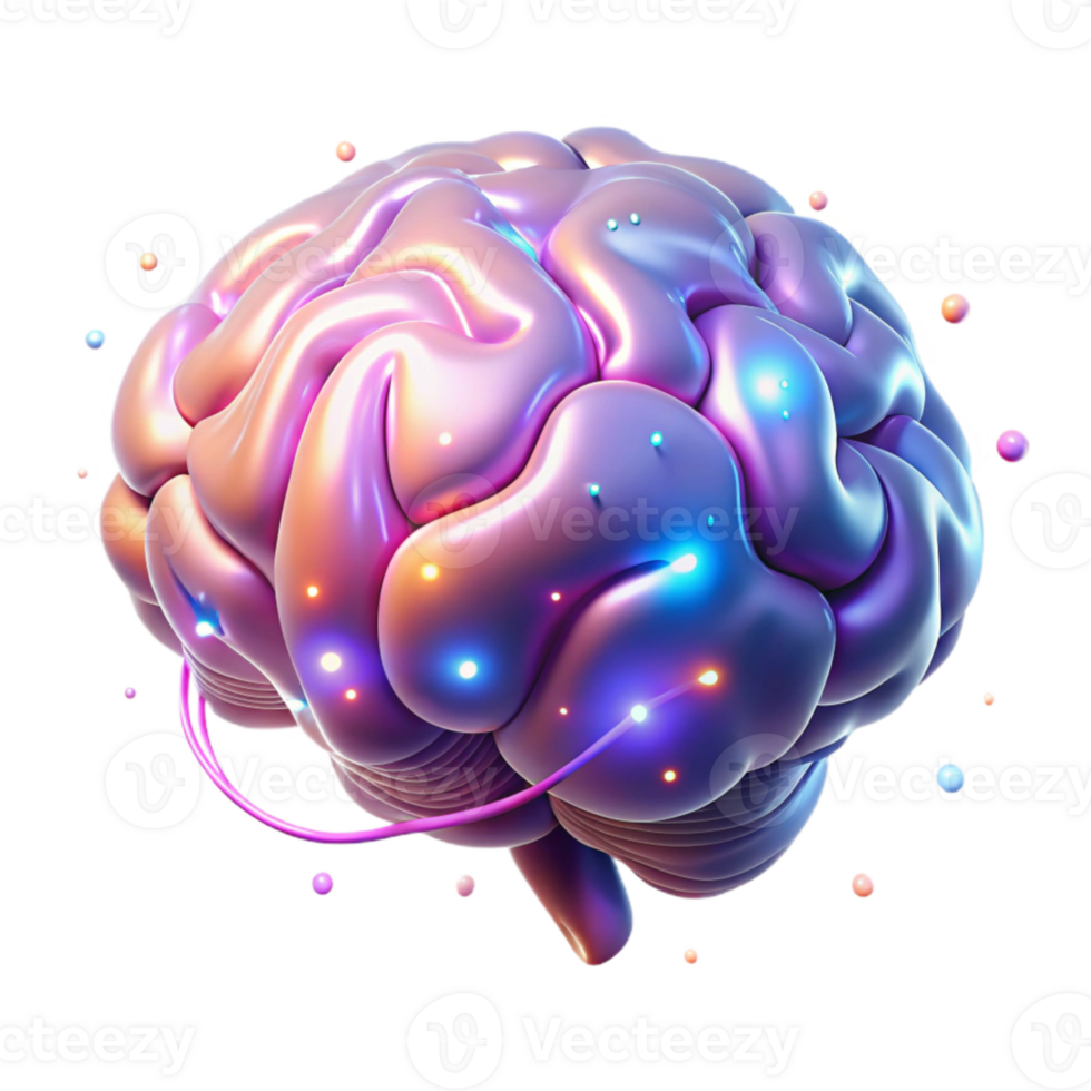 vibrant abstract Glowing Brain with Electrical Impulses Transparent professional png