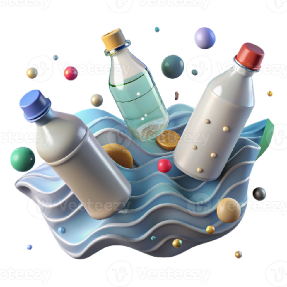 elegant modern Plastic Bottles Floating in Ocean Isolated high resolution png
