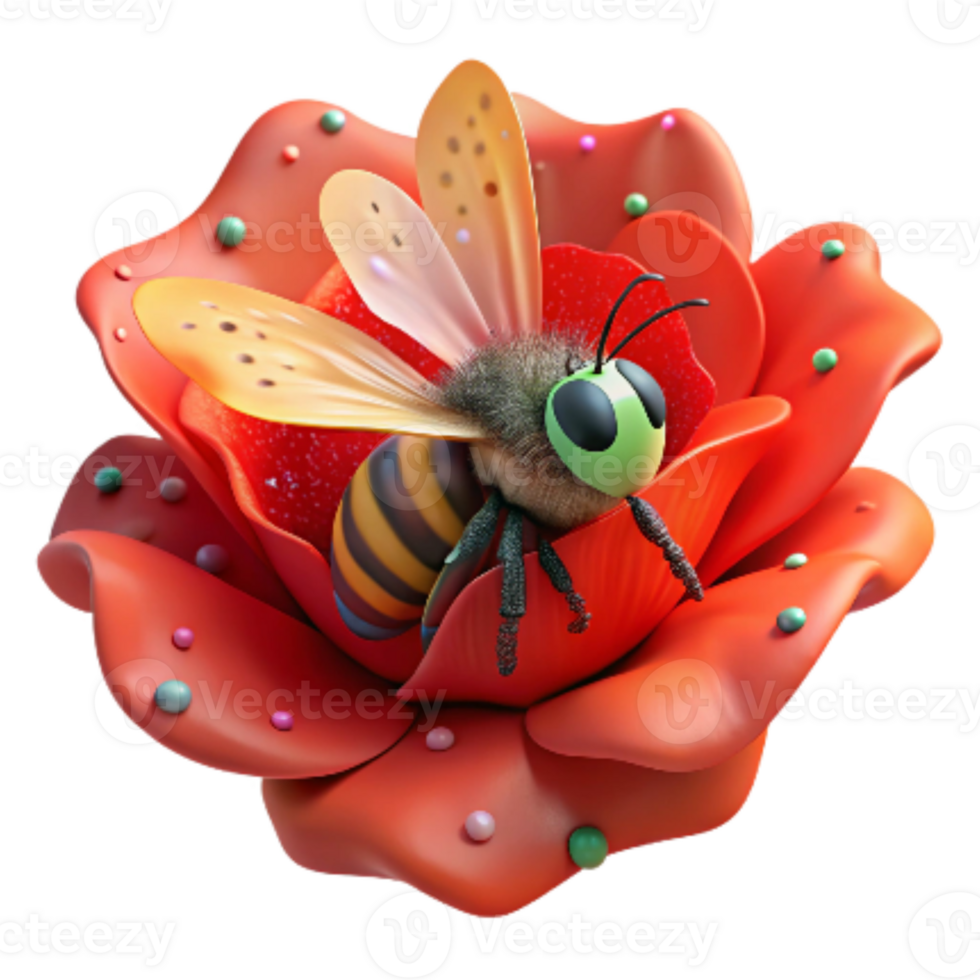 dramatic minimalist Pollinator Insect on Red Poppy Cutout Image original png
