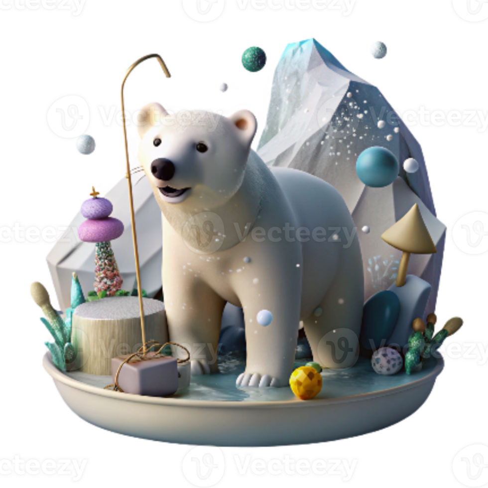 dramatic contemporary Polar Bear Fishing in Water Isolated Element png