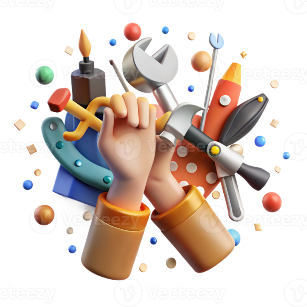 wonderful vintage Hands Holding Tools for Repairing and Building Cutout png
