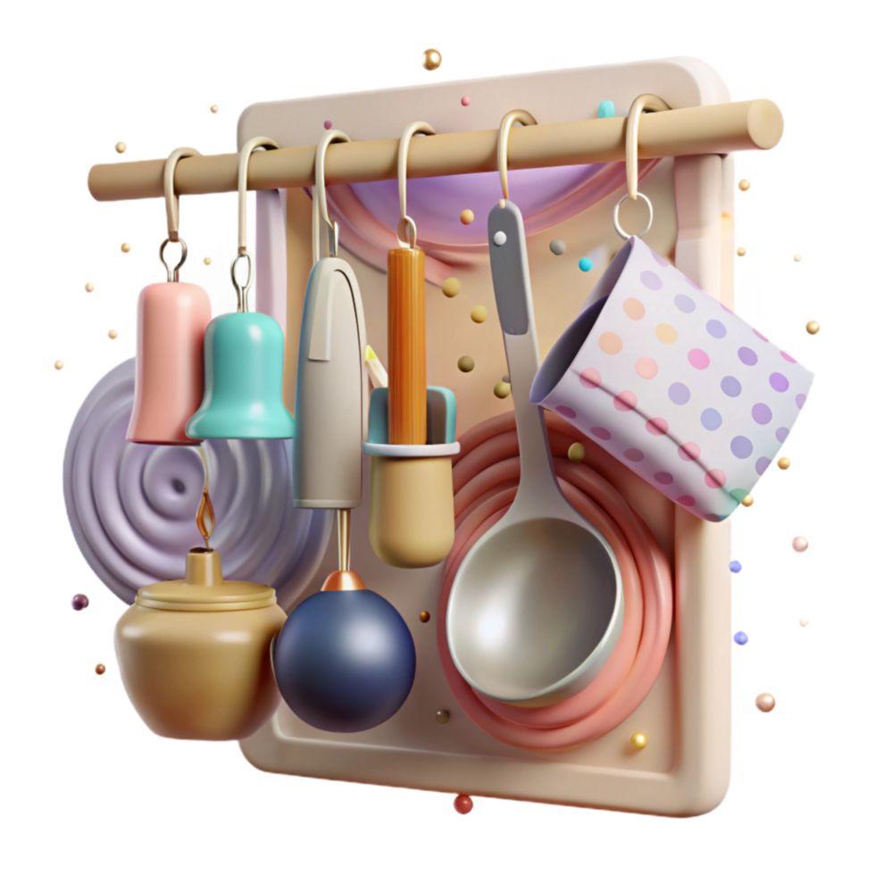 impressive creative Kitchen Utensils on Hanging Rack Transparent high quality png