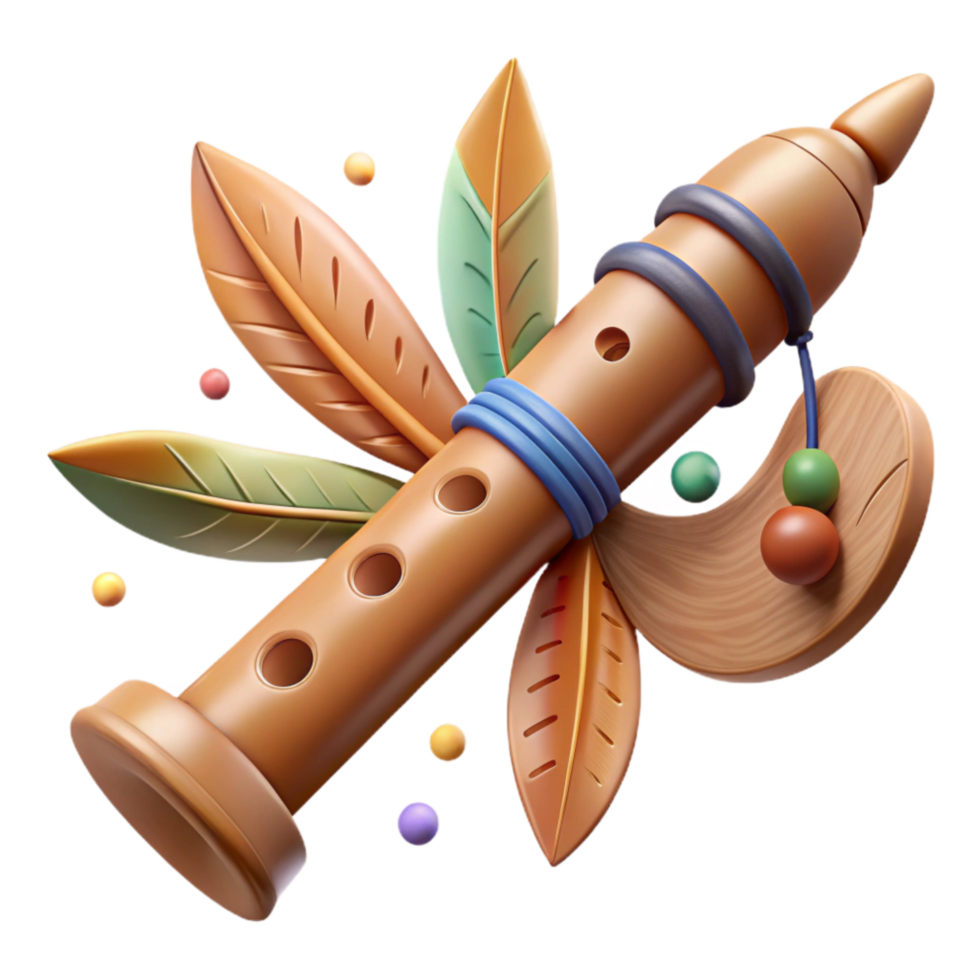 extraordinary modern Native American Flute Wooden with Feathers Cutout professional png