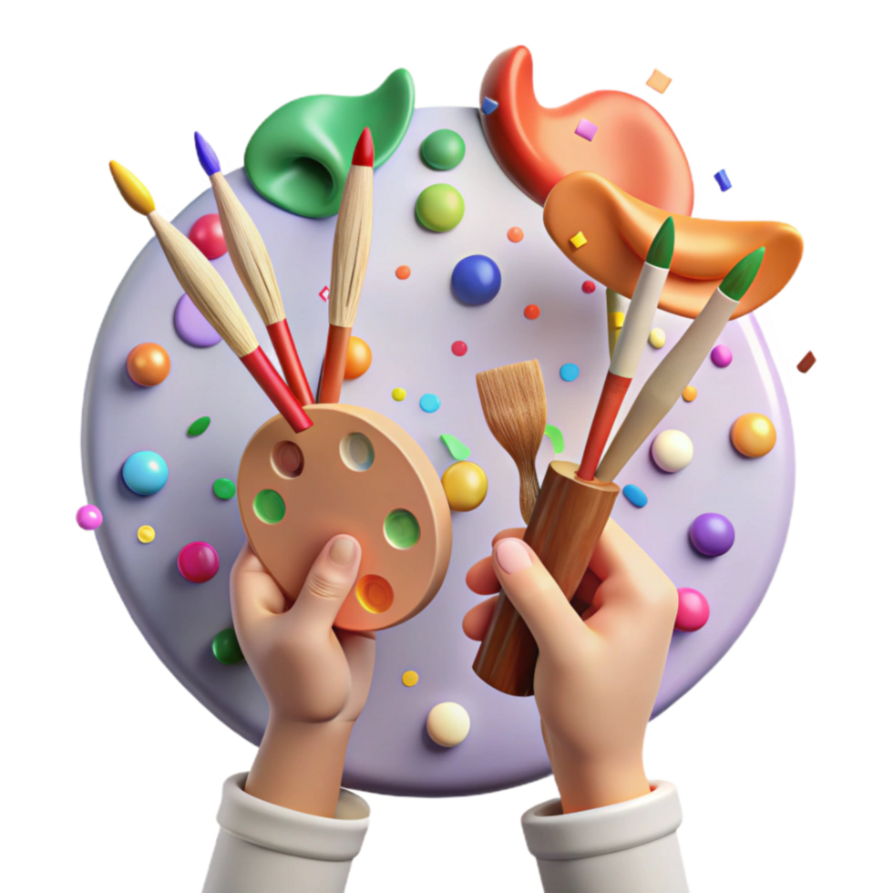 beautiful abstract Hands Holding Paintbrushes and Palette Transparent Background premium png
