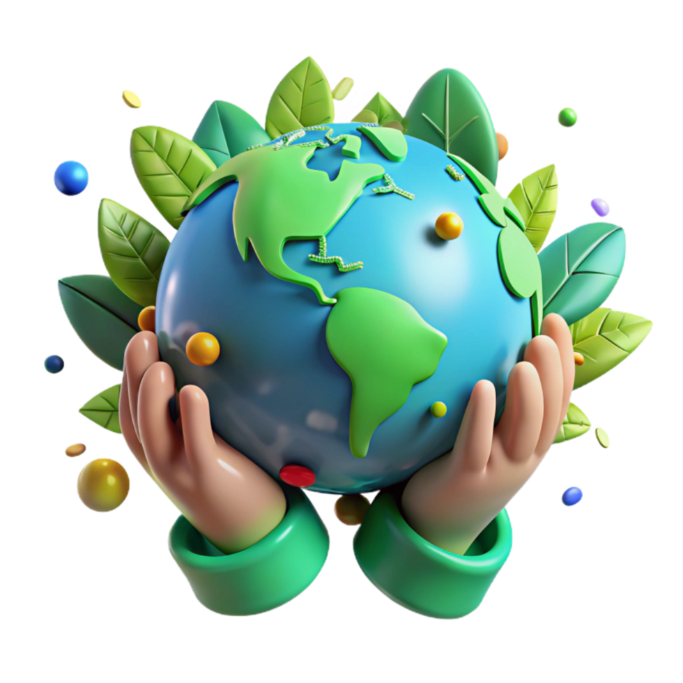 vibrant vintage Hands Holding Globe with Green Leaves Cutout authentic png