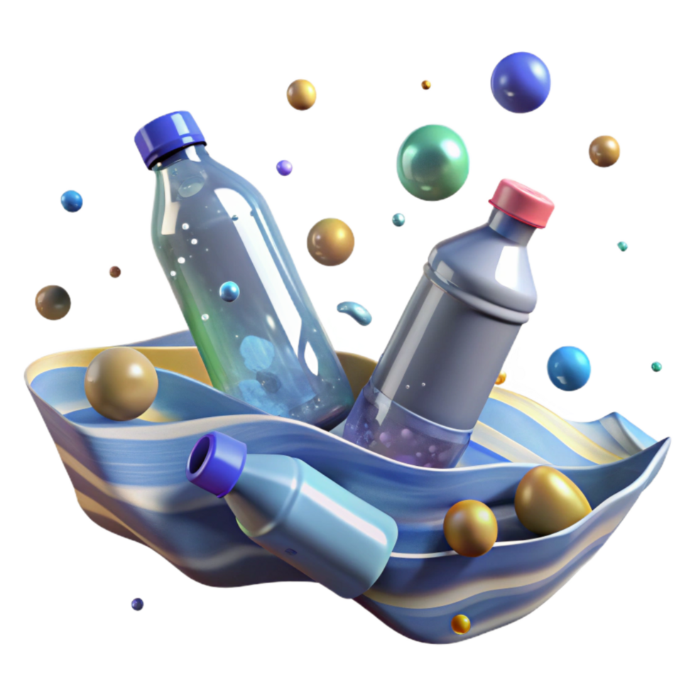 beautiful vintage Plastic Bottles Floating in Ocean Isolated png