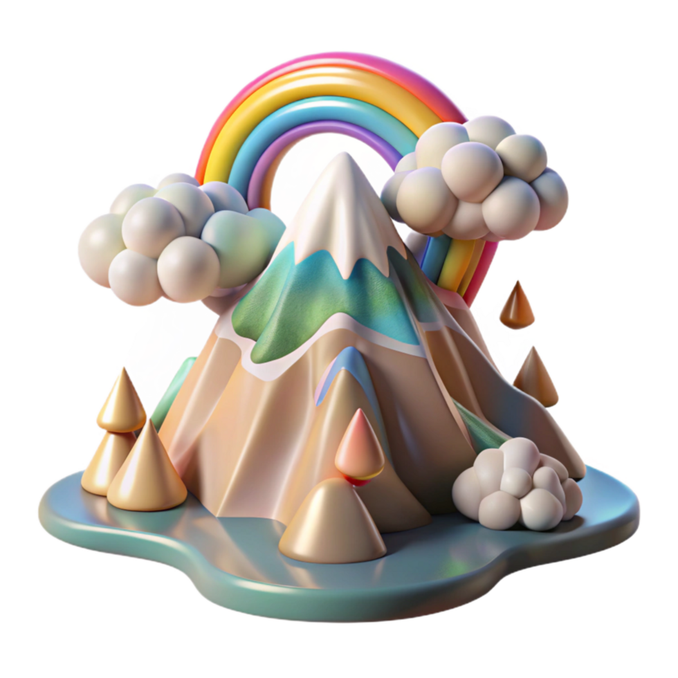 serene abstract Mountain with Waterfall and Rainbow with Transparent Background exclusive png
