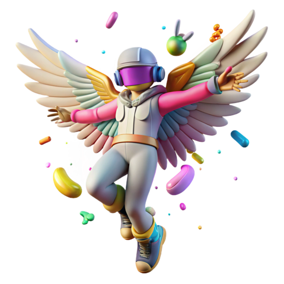 serene abstract Graffiti Winged Figure Isolated with Dynamic Flight Pose professional png
