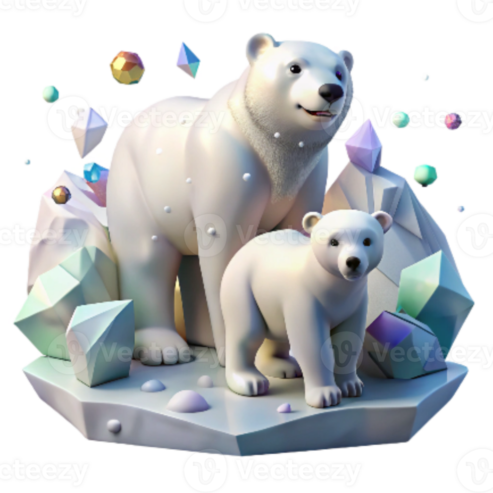 magnificent classic Polar Bear Mother and Cub Isolated Image original png