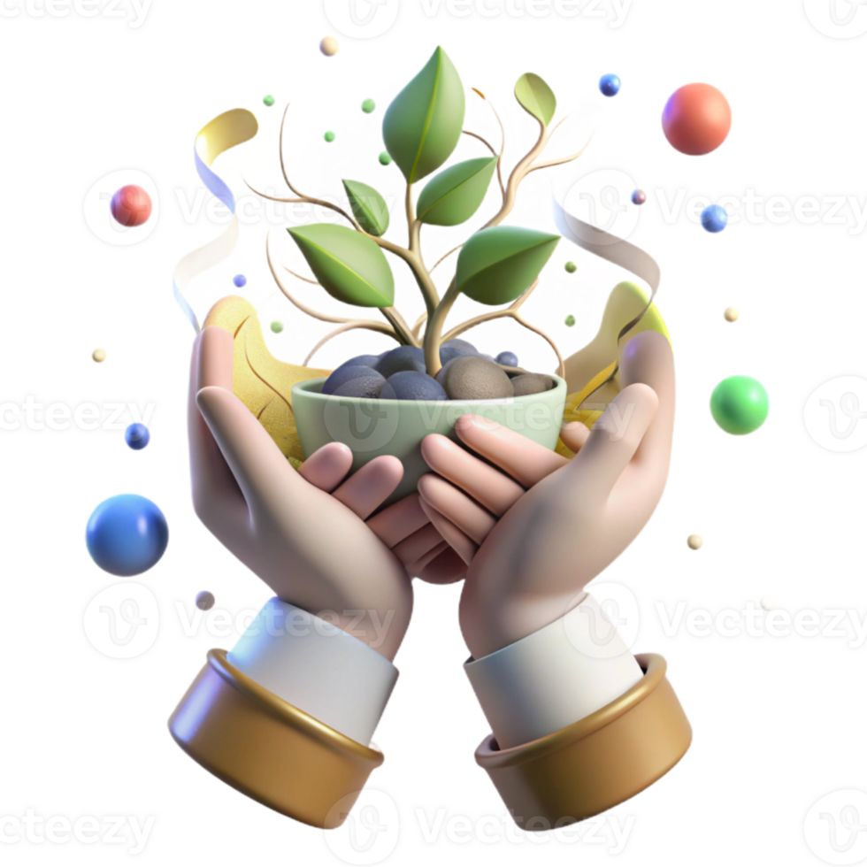 vibrant modern Preservation Concept Hands Holding Sapling Transparent Background authentic png