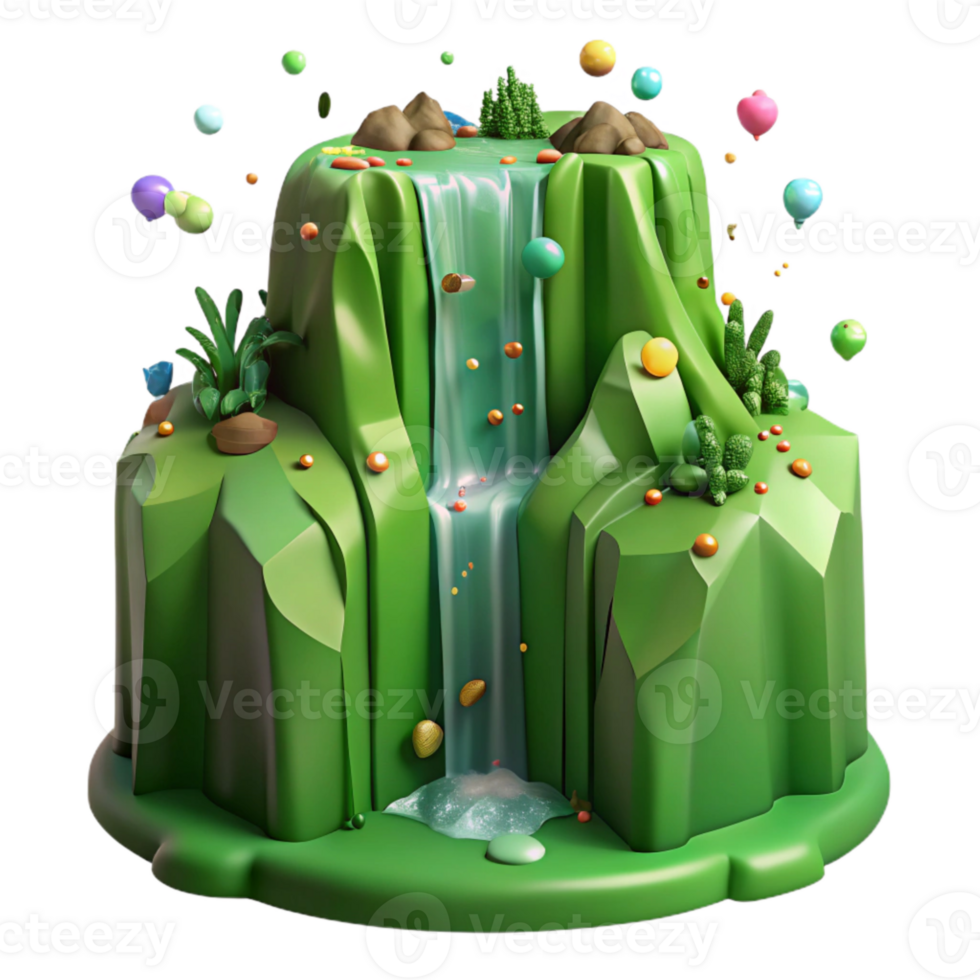 vibrant modern Lush Green Waterfall Cliff Isolated Element exclusive png