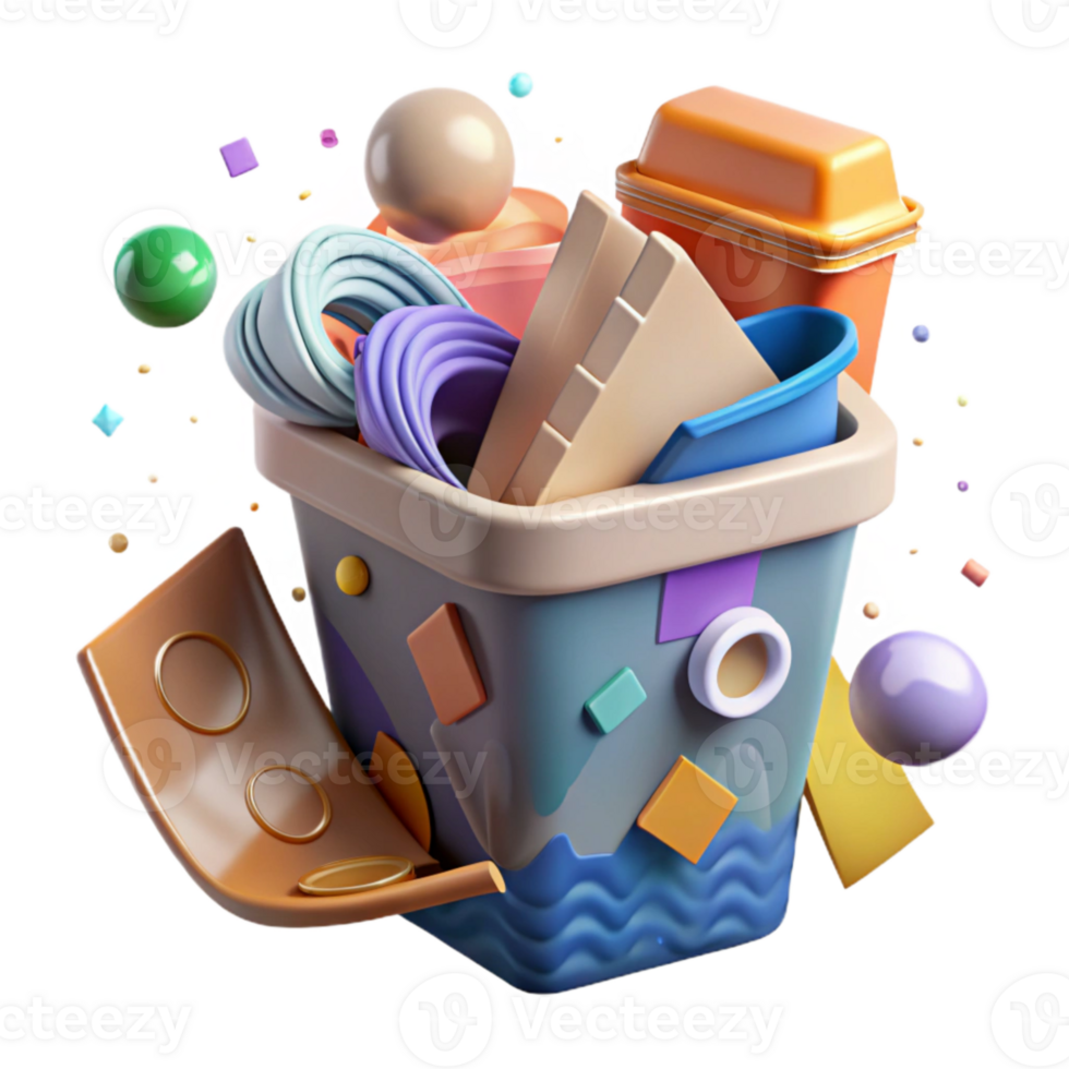 vibrant rustic Recycle Bin with Paper and Cardboard Cutout professional png