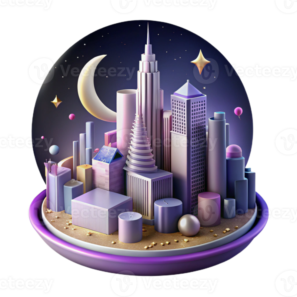 stunning rustic Nighttime City Skyline with Colorful Lights Isolated Element premium png