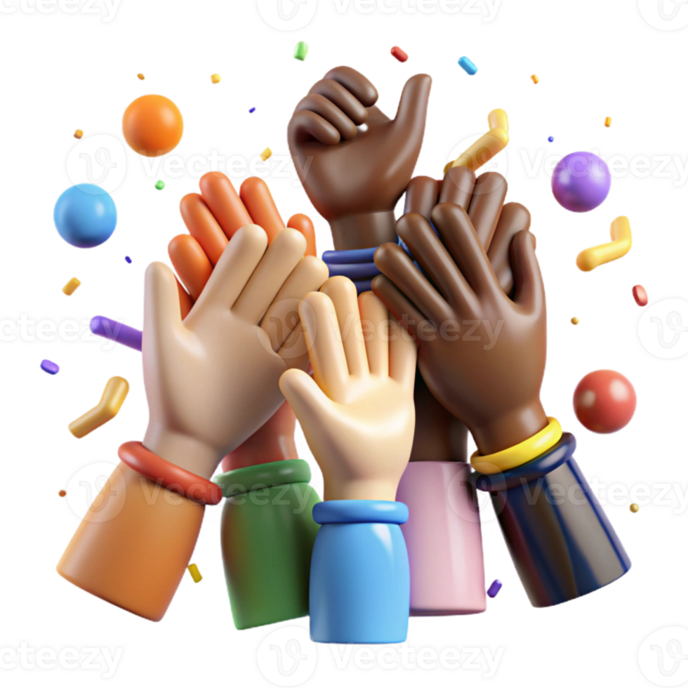 vibrant minimalist Group Silhouette Diverse Hands Joined Transparent Background high quality png