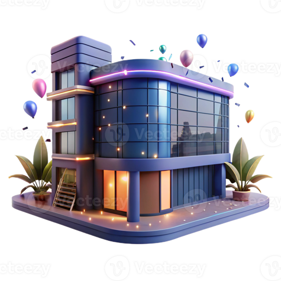 extraordinary minimalist Modern Office Building at Night with Reflections Cutout high resolution png