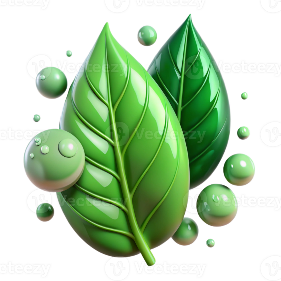 serene artistic Green Leaves with Water Droplets Isolated Background original png