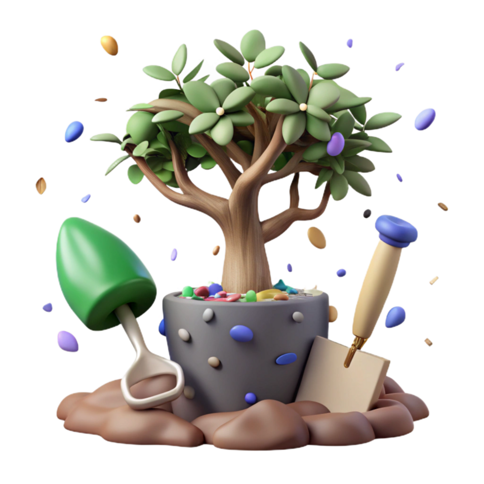 vibrant contemporary Preservation Effort Planting a Tree Cutout premium png