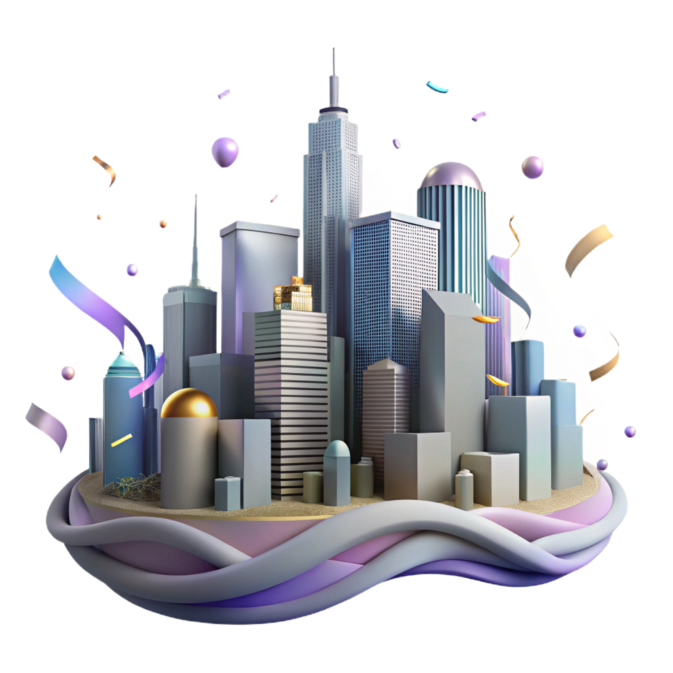 beautiful minimalist Modern City Skyline Silhouette Transparent Background png