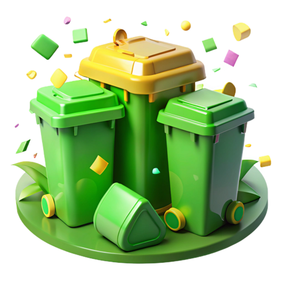serene creative Recycling Bins in Park Isolated Bright Green Color original png