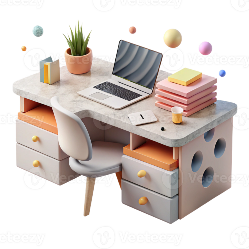 vibrant contemporary Modern Desk with Drawers and Keyboard Isolated exclusive png