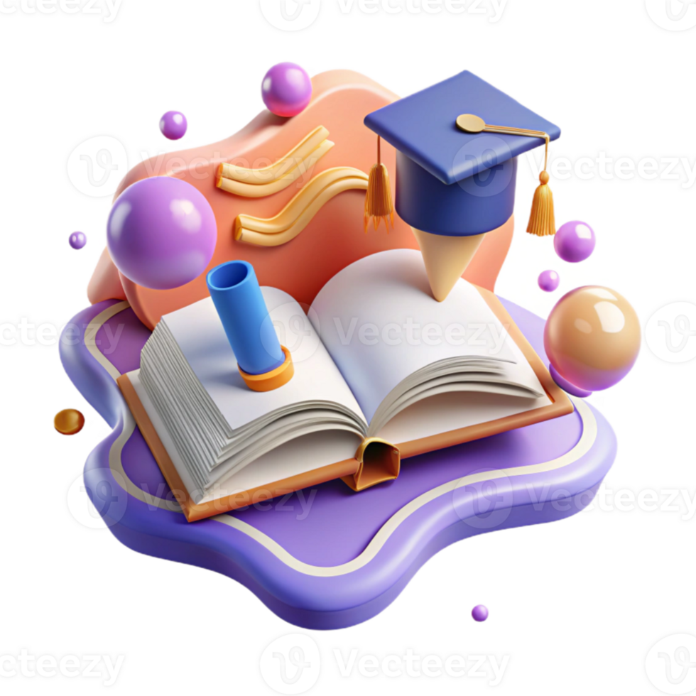 serene creative Lifelong Learning Icon Open Book and Graduation Cap Isolated authentic png