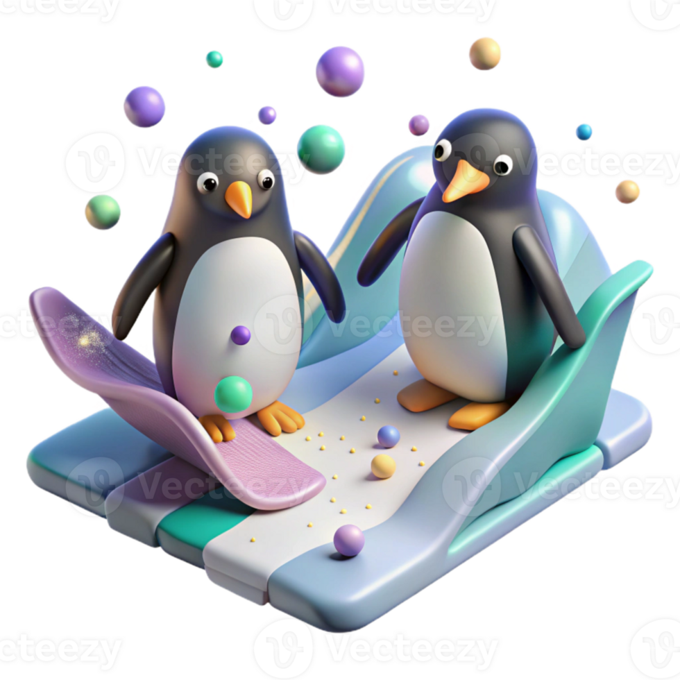 serene abstract Penguins Sliding on Ice Isolated professional png