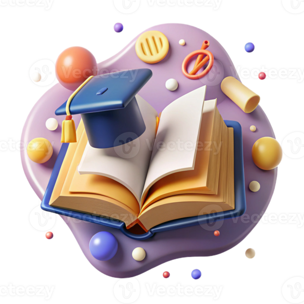 vibrant abstract Lifelong Learning Icon Open Book and Graduation Cap Isolated professional png