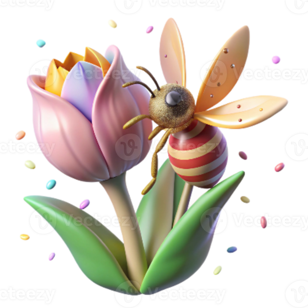 serene traditional Honeybee Gathering Nectar From Bluebell Transparent Background genuine png