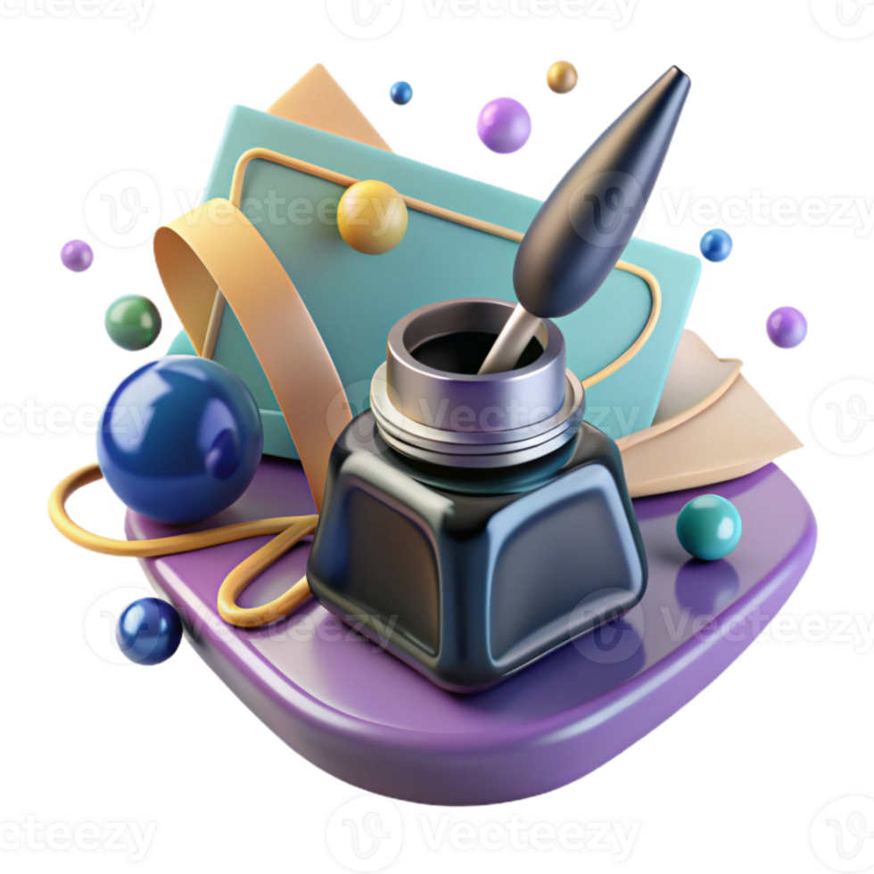 wonderful artistic Inkwell and Dip Pen Side View Isolated high quality png