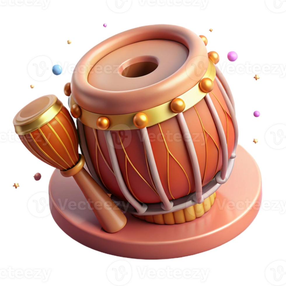elegant rustic Indian Tabla Drum with Hammer Isolated Element png