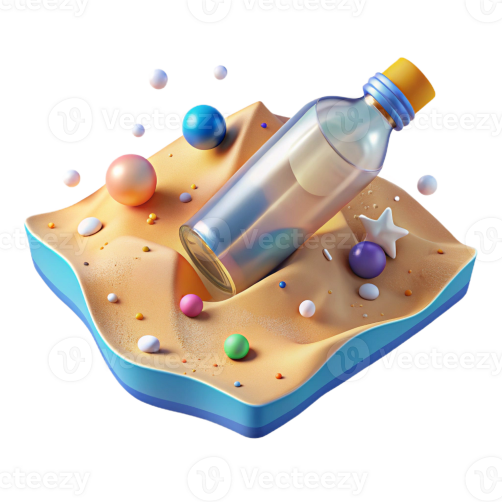 magnificent artistic Plastic Bottle Littering Beach Cutout Transparent Background Bright Sunlight original png