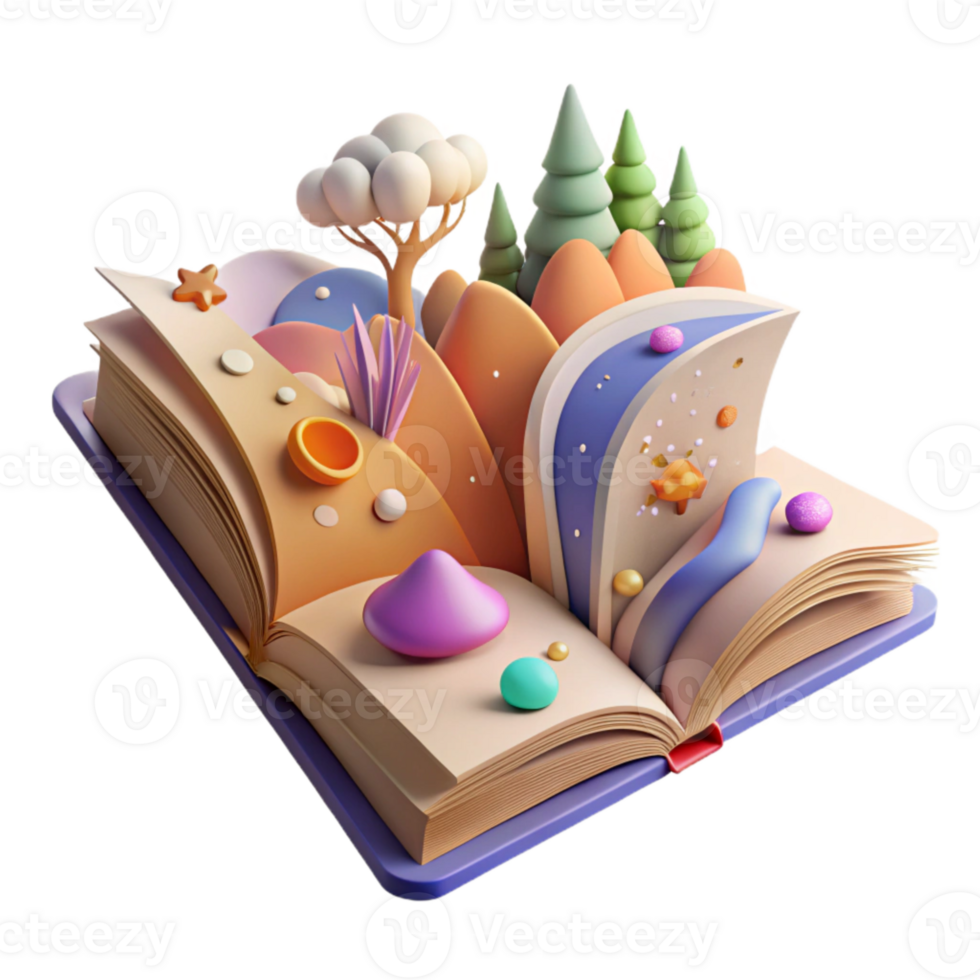 beautiful classic Open Book with Nature Scene Inside Isolated high resolution png