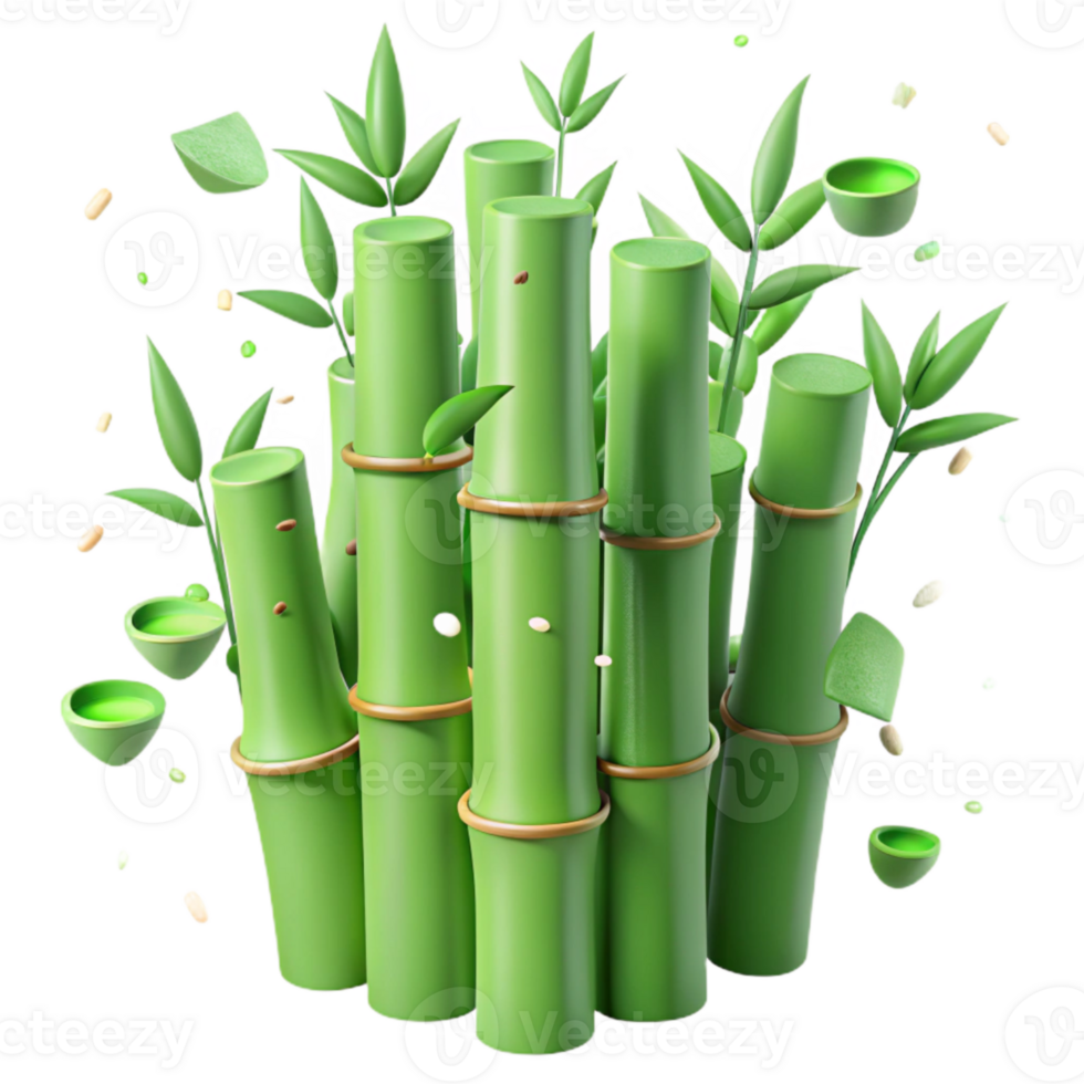 elegant classic Light Green Bamboo Stalks Textured Surface with Transparent Background detailed png