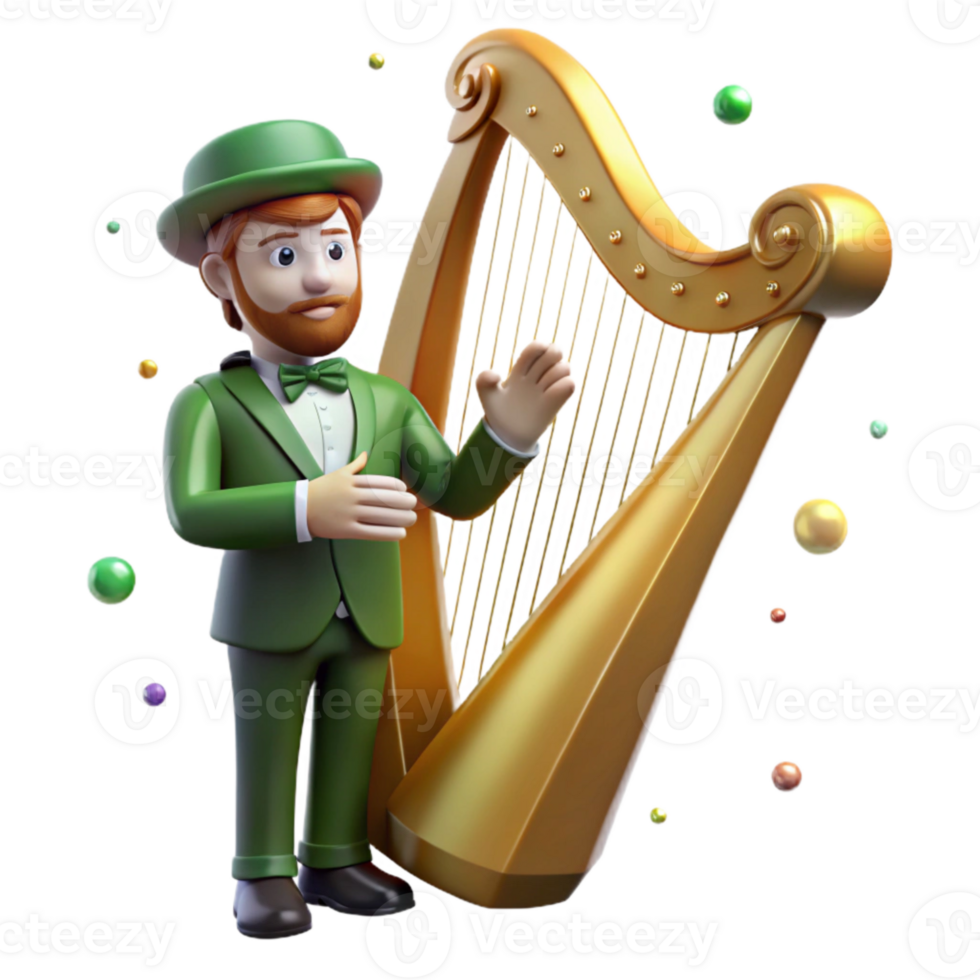 magnificent creative Irish Harp Player Silhouette with Celtic Design Isolated Element exclusive png