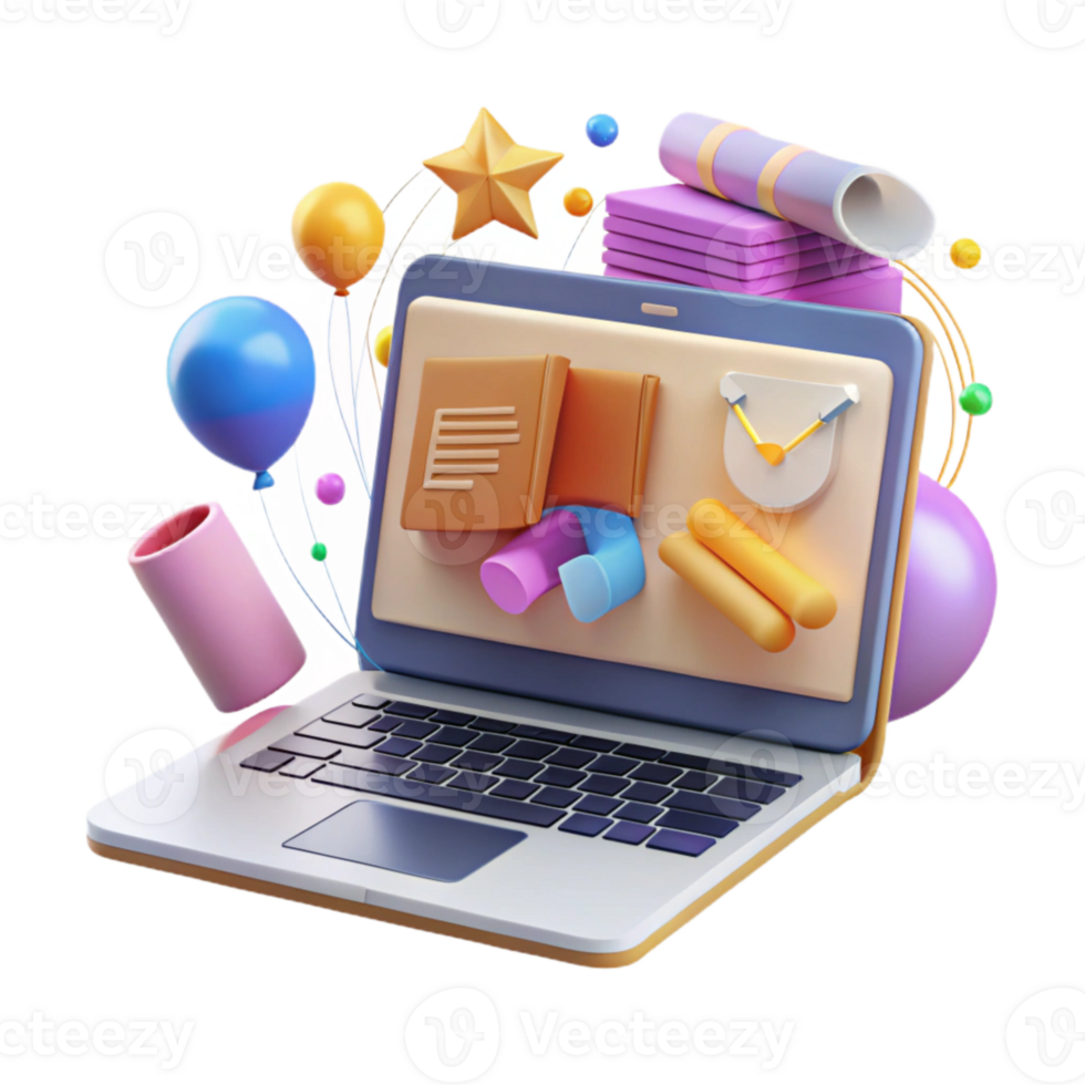 impressive rustic Laptop with Education Website Open Transparent Background png