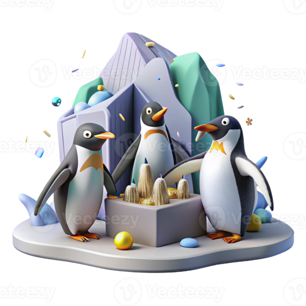 magnificent traditional Group of Penguins in Zoo Habitat Cutout Transparent Background original png