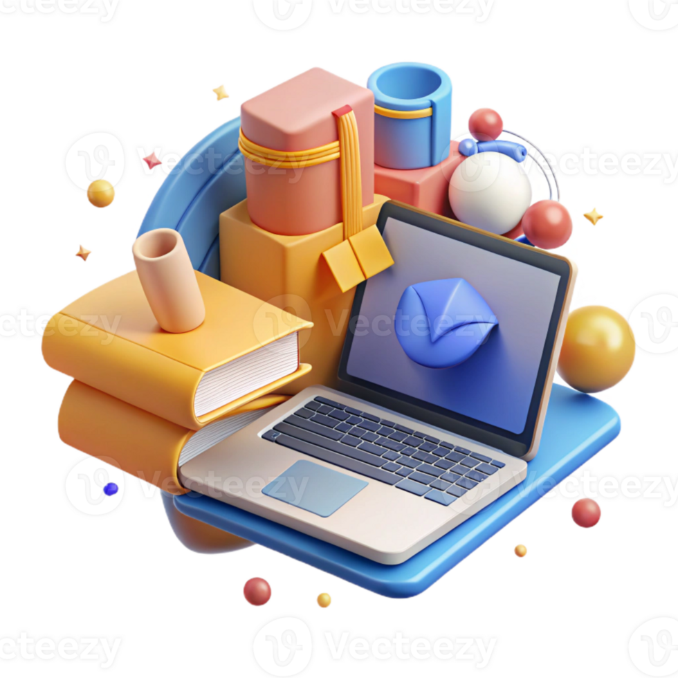 serene artistic Online Education Icon Laptop and Books Transparent Background high quality png
