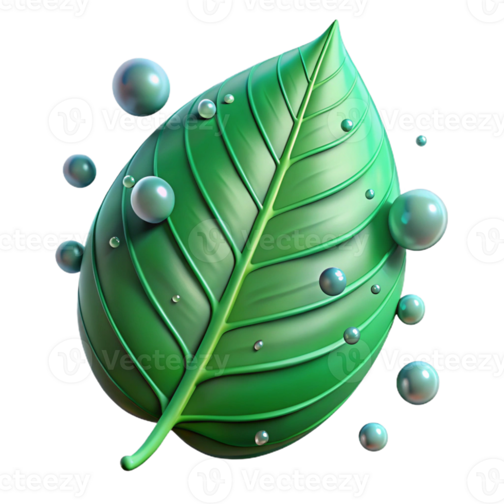 dramatic minimalist Green Leaf with Water Droplets Isolated on Transparent Background original png