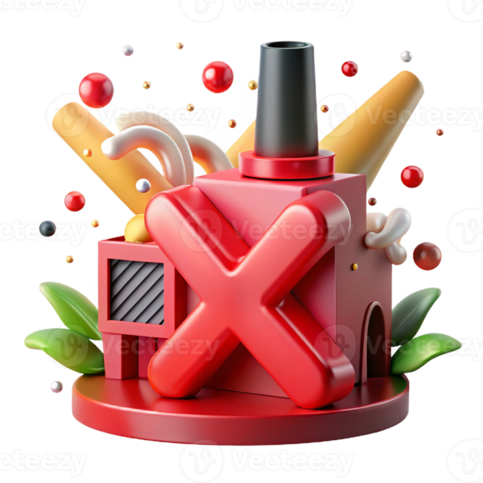 extraordinary abstract Red X Over Polluting Factory Isolated original png