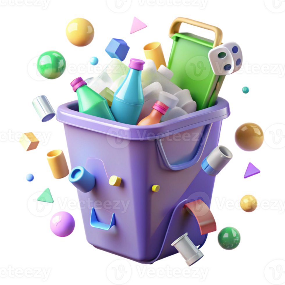 magnificent modern Recycle Bin Overflowing with Plastic Transparent Background high resolution png