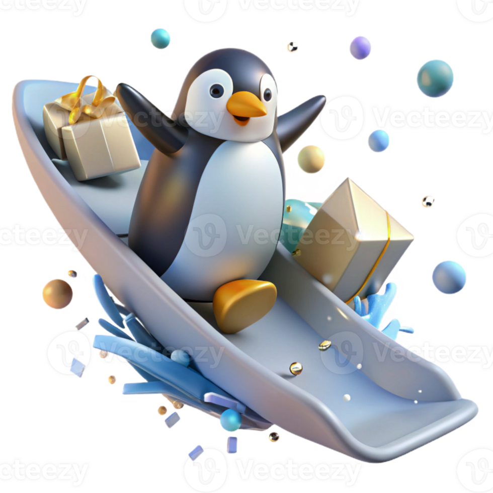 elegant abstract Penguin Migration Sliding Isolated Icy Slope Detail Transparent Background high quality png