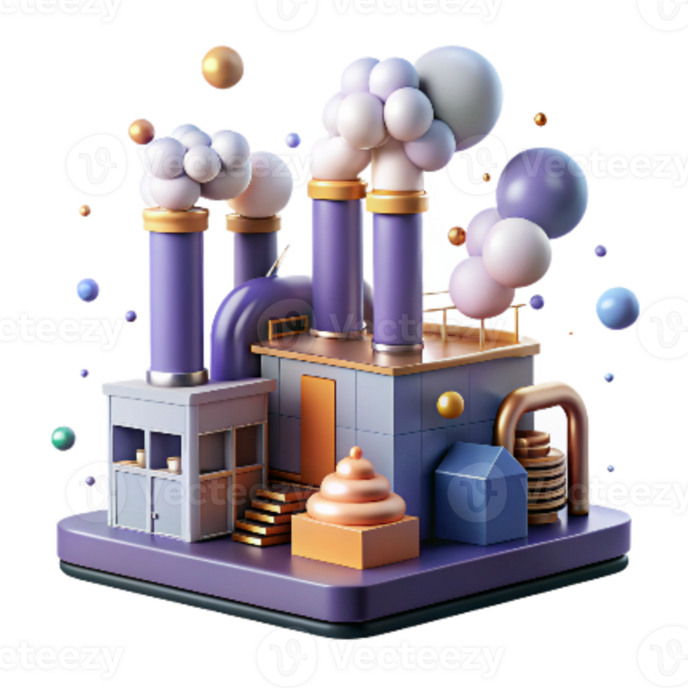 impressive rustic Industrial Factory with Smoke Scrubbers Isolated Element high resolution png